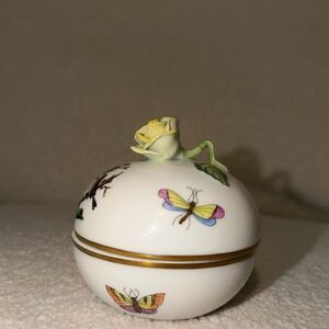 Herend Porcelain Box Wedding Favor Rothschild Yellow Rose Butterfly Trinket